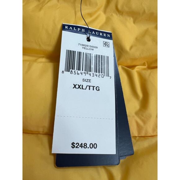 Polo Ralph Lauren Yellow Packable Puffer Jacket Water Repellent Men’s 2XL NWT - Picture 12 of 16